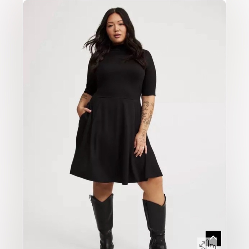 Torrid NWOT Black Ponte Mockneck Fit-and-Flare Dress